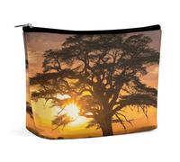 Rrtsmsgh Sunrise on Big Tree Makeup Bag per le donne Borsa da toilette portatile da viaggio, borsa cosmetica in pelle PU con cerniera