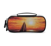 Rrtsmsgh Sunset - Astuccio per matite con barca a vela di grande capacità, piccola borsa per il trucco in pelle PU con cerniera e manico, astuccio portatile per ufficio e cosmetici