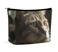 Rrtsmsgh Tabby Cat Makeup Bag per le donne Portable Travel Toiletry Pouch, PU Leather Cosmetic Bag con cerniera