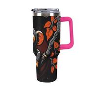 Rrtsmsgh Tazza per auto in acciaio inox 304, da 1184 ml, scimmia su ramo rosso, con cannuccia e coperchio a tenuta stagna, grande capacità, bicchiere da viaggio isolato sottovuoto, per portabicchieri