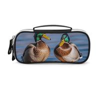 Rrtsmsgh Two Mallard Ducks - Astuccio portamatite grande capacità, in pelle PU, con cerniera e manico, astuccio portatile per ufficio e cosmetici