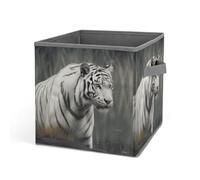 Rrtsmsgh White Tiger, scatola portaoggetti pieghevole con manici, organizer pieghevole in tessuto Oxford, contenitore multiuso portatile per casa, armadio, ufficio