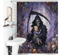 RRTYVFD Death's Embrace - Un'opera d'arte stravagante: tende da doccia in poliestere spesso resistente alla muffa, con 12 ganci, vasca da bagno, 143 x 180 cm (56,30 x 70,87")