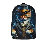 RRTYVFD Divine Beats Zaino per ragazzi, ragazzi e studenti, zaino per ragazze, zaino per bambini, bambini in età primaria e college, Mafia Cat, 17"