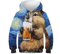 RRTYVFD Felpa con Cappuccio Beaver with Beer per Bambini, con Stampa 3D, a Maniche Lunghe, per Ragazzi e Ragazze, Abbigliamento a Maniche Lunghe, Taglia 6-7 Anni