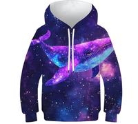 RRTYVFD Felpa con Cappuccio Missleo Cosmic Whale in Starry Galaxy per Bambini, con Stampa 3D, a Maniche Lunghe, per Ragazzi e Ragazze, Abbigliamento a Maniche Lunghe, Taglia 8-10 Anni