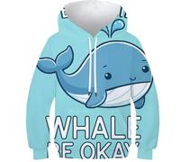 RRTYVFD Felpe con Cappuccio 3D per Ragazzi, Stampa Tutto sulla Balena, va Bene, Casual, con Cappuccio, a Maniche Lunghe, Abbigliamento Invernale con Tasca, 7-9 Anni