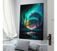 RRTYVFD Forrest Creek Moon Galaxy Art Work per pareti di casa Decorazione murale pronta da appendere per bagno e toilette Decorazione da parete soggiorno 24x36 pollici (60x90 cm)