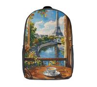 RRTYVFD Grim Reaper of Broken Hearts Zaino da scuola con stampa 3D Zaini alla moda per bambini Zaino per ragazzi Zaini per ragazzi Studenti delle scuole medie, Vista parigina con tazza di caffè, 43 cm