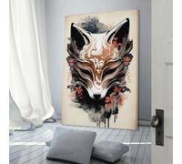 RRTYVFD Immagini di maschere di volpe Kitsune con inchiostro per corridoio, camera da letto, ufficio, bagno, decorazione murale, 40x60 cm