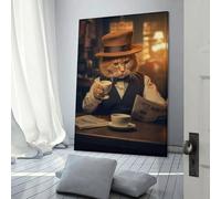 RRTYVFD Immagini divertenti di gatti, caffè e giornali, per la camera da letto, per la camera dei ragazzi, per la camera delle ragazze, su tela, 30x45 cm