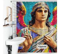 RRTYVFD Tenda da doccia antimuffa, in poliestere, con simbolo dell'Arcangelo Michele, simbolo della protezione divina, per bambini, donne, uomini, 143 x 180 cm