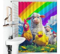 RRTYVFD Tenda da doccia impermeabile in tessuto resistente a muffe e ganci, motivo Rainbow Farm Friends, per cabine e vasche, 136 x 180 cm (53,54 x 70,87 pollici)