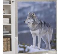 RRTYVFD Tenda da doccia in poliestere impermeabile e resistente alla muffa, motivo lupo in un paesaggio innevato, con ganci, per bambini, donne e uomini, 177 x 180 cm (69,69 x 70,87 pollici).