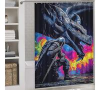 RRTYVFD Tenda da doccia in poliestere spessa, resistente e antimuffa, motivo combattimento di cavalieri draghi, per bagni e vasche, 163 x 180 cm (64,17 x 70,87 pollici)