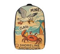 RRTYVFD Zaino 3D stampato per bambini, motivo granchio contro gabbiano, ideale per la scuola. Grande capacità, formato 17 pollici. Perfetto per viaggi e tempo libero.