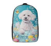 RRTYVFD Zaino scolastico con stampa 3D per bambini, zaino con motivo cane Basenji, zaino alla moda e casual per bambini, zaino da viaggio carino, Bichon Frise Dog, 17"