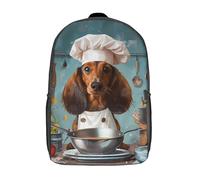 RRTYVFD Zaino scolastico per bambini stampato in 3D Angelo contro Demone, zaino alla moda e casual per la scuola, grande capacità, ideale per viaggi e libri., Chef Dachshund, 17"