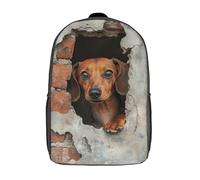 RRTYVFD Zaino scolastico per bambini stampato in 3D Angelo contro Demone, zaino alla moda e casual per la scuola, grande capacità, ideale per viaggi e libri., Dachshund Peeking Through Hole Wiener, 17