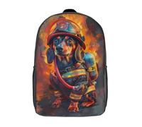 RRTYVFD Zaino scolastico per bambini stampato in 3D Angelo contro Demone, zaino alla moda e casual per la scuola, grande capacità, ideale per viaggi e libri., Firefighter Dachshund, 17"