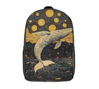 RRTYVFD Zaino scuola "Leone sotto la Via Lattea" per bambini, con stampa 3D, zaino scuola alla moda per ragazzi, studenti delle scuole elementari e medie, Whale Leaping Into Stars, 17"