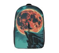 RRTYVFD Zaino scuola per bambini stampato 3D con motivo cervo innevato (acquerello), leggero, zaino da viaggio, borsa per la scuola per ragazzi e ragazze, Silhouette On Cliff with Red Moon, 17"