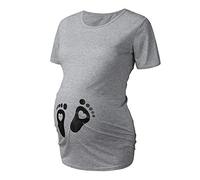 Rrunsv Maglietta da allattamento da donna, a maniche corte, basic, alla moda, per maternità, a maniche corte, con stampa a cuore, per la maternità, per bambini, a maniche corte, grigio., L