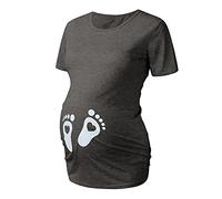 Rrunsv Maglietta da allattamento da donna, a maniche corte, basic, alla moda, per maternità, a maniche corte, con stampa a cuore, per la maternità, per bambini, a maniche corte, grigio scuro, L