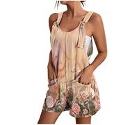 Rrunsv Salopette da donna, estive, oversize, con tracolla, pantaloncini, scollo a U, con tasca, pigiama, tuta estiva, Colore: rosa., XL