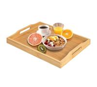 RRX - Vassoio in bambù per alimenti con manici, vassoio da letto per la colazione (Beige)