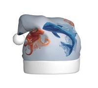 rrxnbcgg Animali sottomarini che combattono Cappello di Natale in peluche stampato per adulti, Natale speciale vacanza con atmosfera festiva.