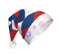 rrxnbcgg Cappello natalizio con bandiera della Repubblica Ceca con LED lampeggiante con morbida pelliccia sintetica e pompon, copricapo festivo per feste di Natale e pranzi al pub