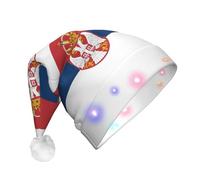 rrxnbcgg Cappello natalizio con bandiera della Serbia con LED lampeggiante con morbida pelliccia sintetica e pompon, copricapo per feste di Natale e pranzi al pub