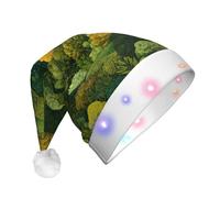rrxnbcgg Cappello natalizio con illustrazione della foresta pluviale tropicale con LED lampeggiante, con morbida pelliccia sintetica e pompon, copricapo per feste di Natale e pranzi al pub