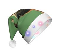 rrxnbcgg Cappello natalizio con orso che osserva a distanza con LED lampeggiante, con morbida pelliccia sintetica e pompon, copricapo festivo per feste di Natale e pranzi al pub