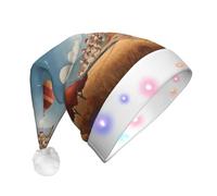 rrxnbcgg Città e città - Cappello natalizio con LED lampeggiante, con morbida pelliccia sintetica e pompon, copricapo per feste di Natale e pranzi al pub