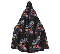 rrxnbcgg Neon Tyrannosaurus Rex Mantello con cappuccio in poliestere completamente stampato, comodo e resistente, adatto per Halloween e altre feste a tema e scene teatrali