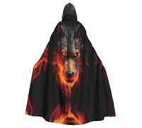 rrxnbcgg Red Wolf and Fire Mantello con cappuccio in poliestere completamente stampato, comodo e resistente, adatto per Halloween e altre feste a tema e scene teatrali