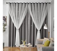 RRYPBOVG Tende Per Interni Tende oscuranti a forma di stella 2 pezzi, tulle for finestre con doppio strato, tende, decorazione for la stanza della casa(Grey,1.32x2.44m)