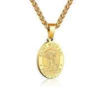 RS Collana con medaglia di San Michele/Cristoforo/Giuda/Benedetto/Giuseppe/Antonio per uomini e ragazzi 66 cm regalo religioso, Acciaio inossidabile, Nessuna pietra preziosa