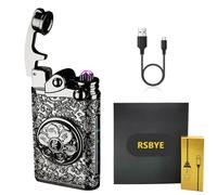RSBYE Accendino Elettrico con Motivo in Rilievo, Accendino Elettrico USB Ricaricabile con Indicatore di Batteria, Elegante Accendino Elettrico a Doppio Arco, Regali per Uomo (Nero)