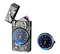 RSBYE Accendino elettrico Delfino con orologio, accendini al plasma a doppio arco, elegante accendini personalizzati, USB ricaricabile per uomo e donna con confezione regalo (Nero)