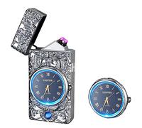 RSBYE Accendino Elettrico Dragon con Funzione di Orologio, Accendino Elettrico Ricaricabile USB, Accendino USB con Indicatore di Batteria, Accendino al Plasma a Doppio Arco (Argento)