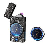 RSBYEAccendino Elettrico Dragon con Funzione Orologio, Ricaricabile USB, Indicatore Batteria, Accendino Plasma Doppio Arco (Nero)
