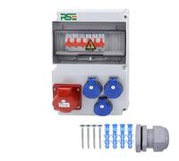 RSE Distributore di corrente da parete, completamente cablato, 4 circuiti, 128 A, 230 V, IP65, 210 x 122 x 210 mm, CEE Bals, Schuko, LS, RSE-001739