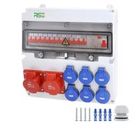 RSE Distributore di corrente da parete completo cablato, varianti 32 A CEE, 16 A, 230 V a scelta, IP66, 2 x 16 A, 6 x 230 V, con LS+FI