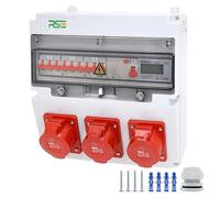 RSE Distributore di corrente da parete completo cablato, varianti 32 A CEE, 16 A CEE, 230 V a scelta, IP66, 3 x 32 A, con contatore LS+FI+