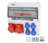 RSE Distributore di corrente da parete completo cablato, varianti 32 A CEE, 16 A CEE, 230 V a scelta, IP66, 2 x 32 A, 4 x 230 V, con LS