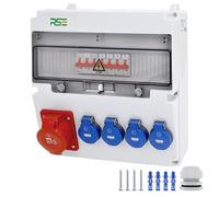 RSE Distributore di corrente da parete completo cablato, varianti 32 A CEE, 16 A CEE, 230 V a scelta, IP66, 1 x 32 A, 4 x 230 V, con LS
