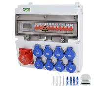 RSE Distributore di corrente da parete completo cablato, varianti 32A CEE, 16A CEE, 230V a scelta, IP66, 1X16A, 8X230V, con contatore LS+